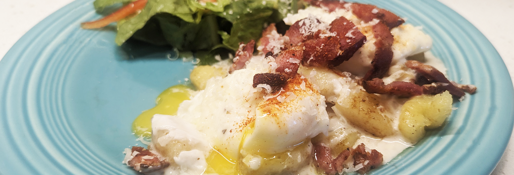 Zamzows Table: Garlic Bechamel with Gnocchi and Poached Eggs
